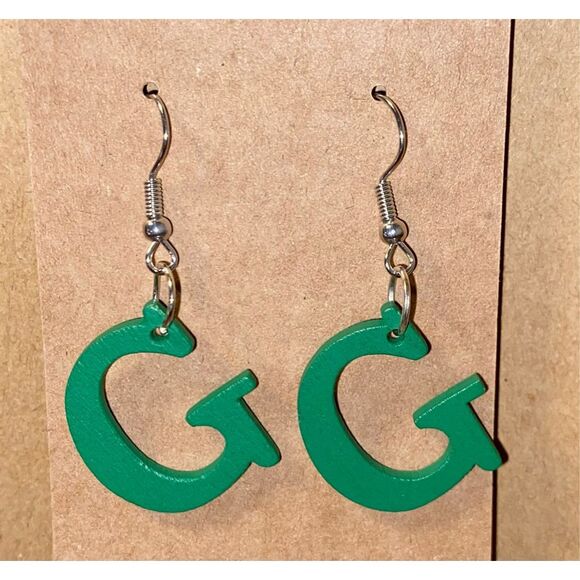 ☀️3/$12☀️ Letter “G” Wood Earrings (Green) - Picture 1 of 3